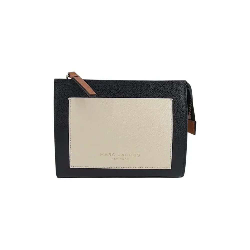 MARC JACOBS The Grind Leather Cosmetic Pouch in Smoked Almond Multi